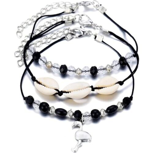 Vintage Antique Color Bird Crystal Anklet Women Shell Stone Beads Bohemian Ankle Bracelet Boho Foot Jewelry