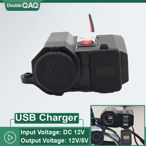 Waterproof 12V Motorcycle Dual USB Charger Cigar Lighter Socket W/ LED Voltmeter