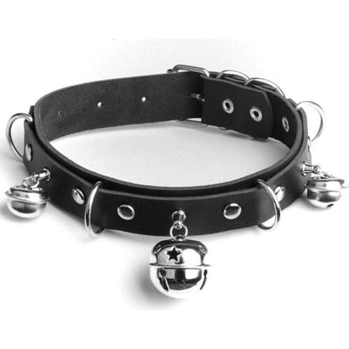 PU Leather Collar Bell Round Necklace Sexy Punk Gotic Restraints Slave Collar Adjustable Choker Sex Toys Couples Accessories