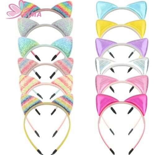 XIMA 1Piece Women Headbands Rainbow Cat Ears Headband with Plastic Teeth Hair Band for Party Hair Hoop Hair Accessories