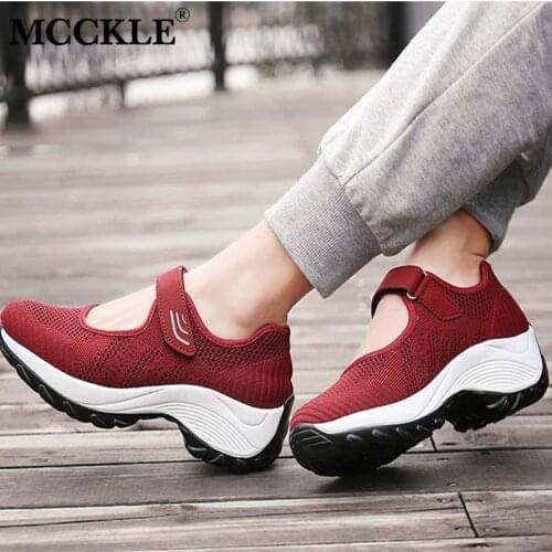 MCCKLE 2021 Women Sneakers Mesh Vulcanized Shoes Ladies Women Breathable Casual Comfortable Hook Loop Female Platform Mom Shoes