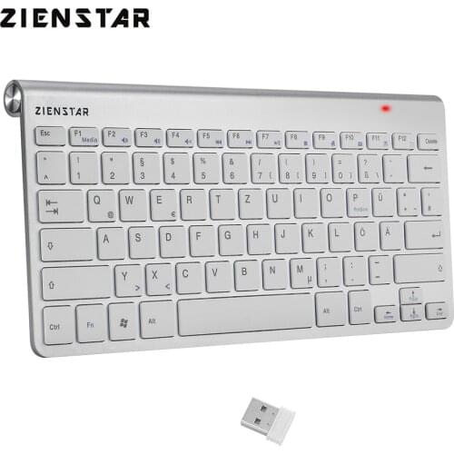 Zienstar QWERTZ German Letter Slim 2.4G Wireless Keyboard for MACBOOK,LAPTOP TV BOX Computer PC and Smart TV with USB Receiver