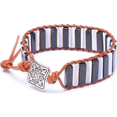 1PC Interval of Color Hand-woven single-layer leather bracelet DIY creative Mixed Clr design for Men and Women Drop Shipping