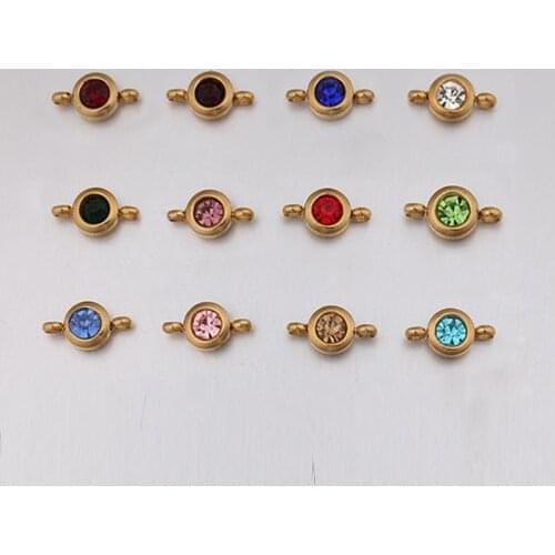 100% Stainless Steel 2 hole Birthstone Charm Connector Birthday Stone Colorful Crystal Birthstone Geboortestenen Wholesale 60pcs