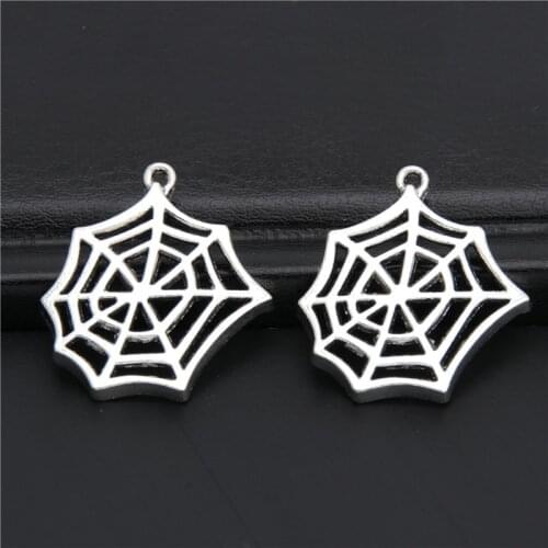 20pcs Silver Color Spider Web Charm Halloween Gift For Diy Jewelry Making 26x23mm A2941
