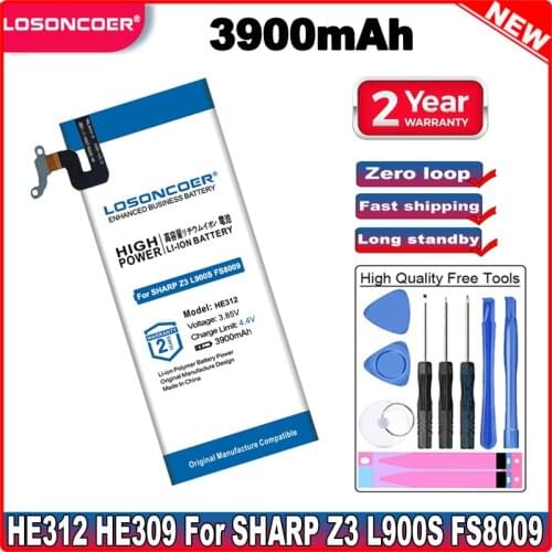 LOSONCOER 3900mAh HE312 HE309 Battery For SHARP Z3 L900S FS8009