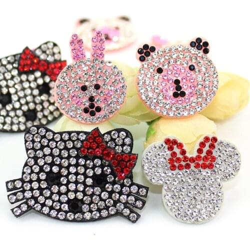 20Pcs Rhinestone Cat&Mouse Head&Bear Animals Applique For Headwear Crafts Decor Accessories Clothes Bags Shoes Stick-on Patches