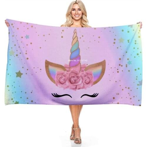 Cartoon Gradient Flower Unicorn 3D Digital Print Rectangular Bath Towel for Boys and Girls Outdoor Swimming Bibulous Bath Towel