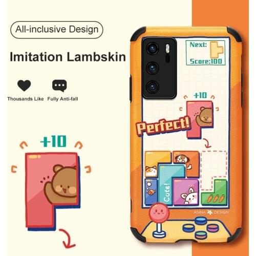 ASINA Imitation Lambskin Case For Huawei P40 P30 P20 Pro Cover Cartoon Bumper Silicone Cases For Nova 3 3i 4 5t 6 7 Capa Tetris