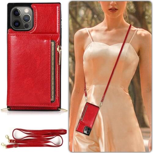 2021 Wallet Shoulder Leather Flip Cord Necklace Crossbody Mobile Cell Phone Case For Iphone 12 11 Pro Max X XR XS MAX 6 7 8