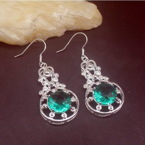 Gemstonefactory Big Promotion Unique 925 Silver Green Topaz Sparkle Women Ladies Jewelry Gifts Dangle Drop Earrings 20213769