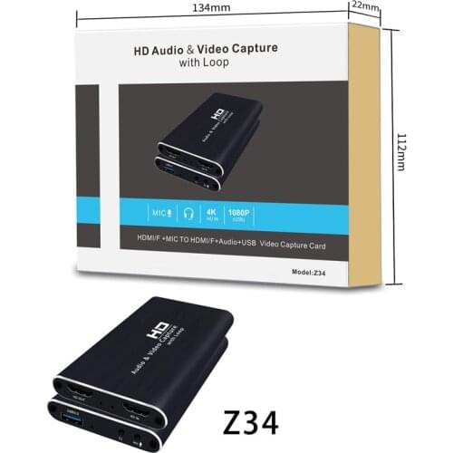 HD 1080P HDMI/F MIC TO HDMI/F Audio USB video Capture Card with Loop