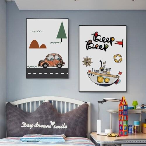 Transport Cartoon Kids City Car Ship Helicopter Wall Art Print Canvas Painting Nordic Poster Decor Pictures Baby Kids Room