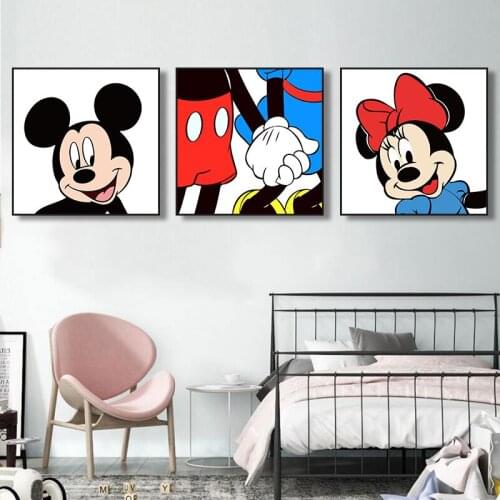 Disney Cartoon Canvas Paintings Mickey Minnie Mouse Posters and Trend Prints Wall Art Pictures for Living Room Home Decoration