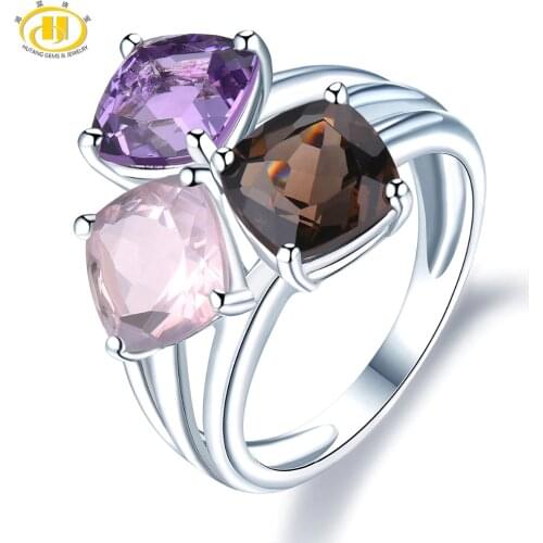 Hutang Wedding Womens Ring Natural Amethyst Rose Smoky Quartz Solid 925 Sterling Silver Rings Fine Elegant Jewelry New Arrival