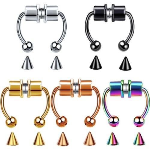 Fake Septum Segment Helix Tragus Faux Clicker Non-Piercing Magnetic Nose Ring