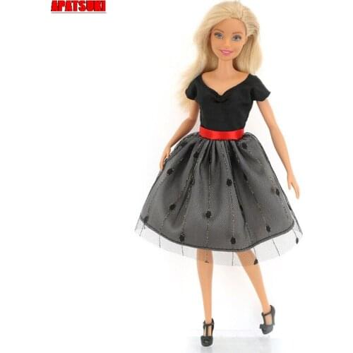 Fashion Doll Clothes For Barbie Doll Dress Black V Neck Top Gray Skirt Dresses For Barbie Dolls Outfits Accessories 1/6 Toys
