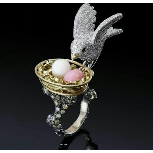 Fashion Natural Oval Opal Stone Ring Vintage Bird Egg Mon Crystal Zircon Rings for Women Men Animal Boho Gothic Jewelry Gift