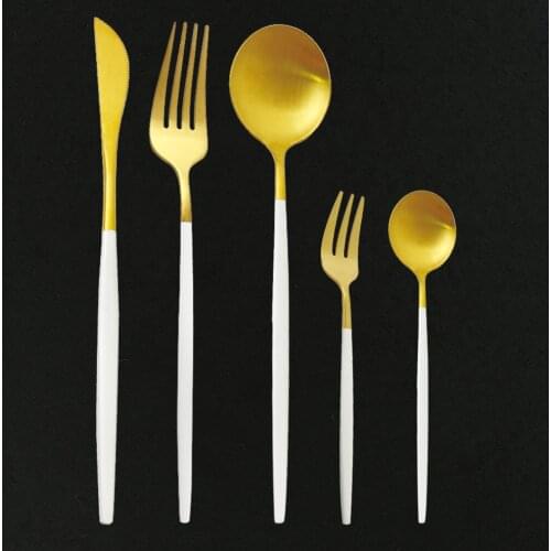 Matte Stainless Steel Cutlery Set Tableware Dinner Set Dinnerware White Gold Flatware luxury Kitchen Spoon Fork Knife Dish Set