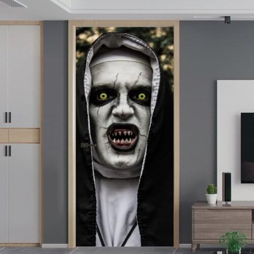 2pcs/set Halloween Door Stickers Removable 3D Nun Horrible Ghost Wall Mural Decal PVC Wallpaper