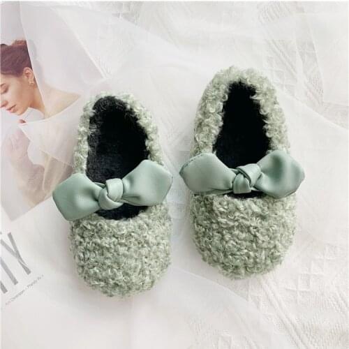Winter new lambs wool warm thicken shoes kids soft bottom wool girl comfortable shoes pure color toddler girl leisure shoes