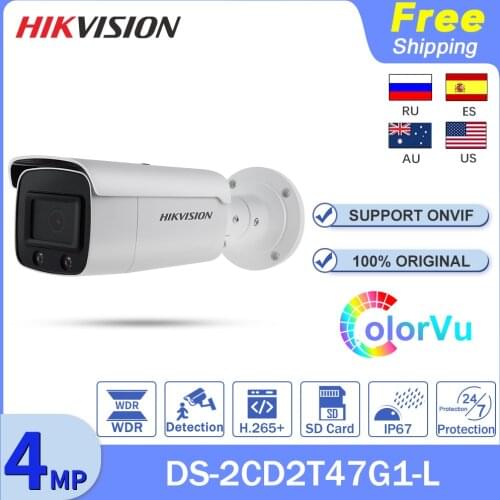 Original Hikvision IP Camera CCTV DS-2CD2T47G1-L 4MP ColorVu Webcam Acusense Security Camera Outdoor Video POE SD Card IP67