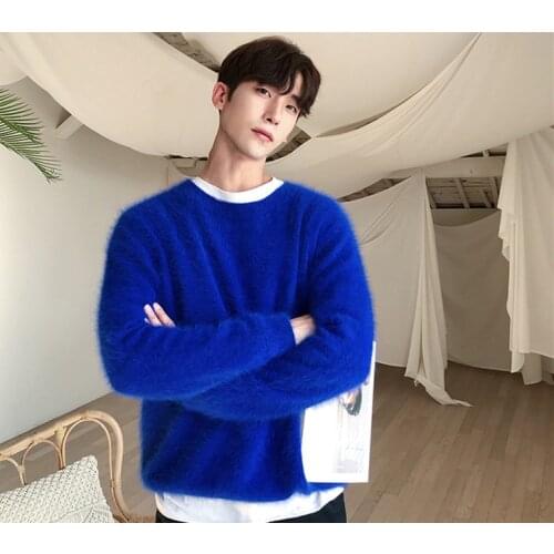 Solid color pullover round neck bottomed sweater all kinds of gemstone blue mink cashmere sweater fashion men JNS018