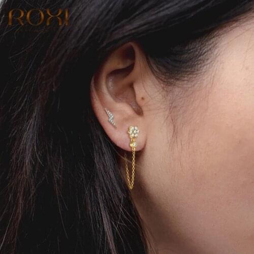 ROXI Simple Rhinestone Snowflake Hanging Drop Earrings Korean Metal Chain Dangle Earrings for Women 925 Sterling Silver Jewelry