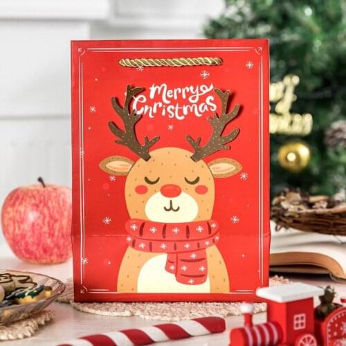 Christmas Creative Craft Paper Tote Bag Birthday Gift Elk Candy Biscuit Chocolate Cake Party Packing Box