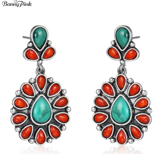 Banny Pink Vintage Turquoises Earrings For Women Geometric Natural Color Stone Dangle Fashion Jewelry Bohemia Lapis Brincos Gift