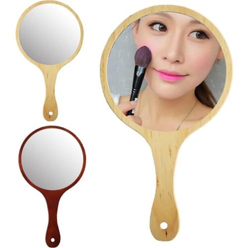 Handmade Wooden Handheld Mirror, Vintage Portable Hanging Makeup Mirror For Women Girls