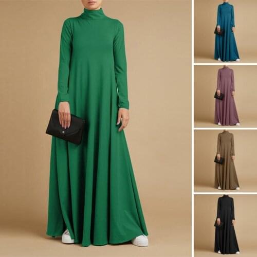 Kaftan Womens Turtleneck Sundress 2021 ZANZEA Solid Maxi Dress Casual Long Sleeve Maxi Vestidos Female Spring Robe Oversized