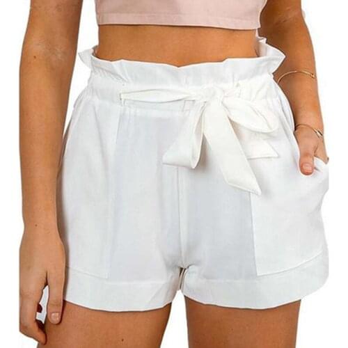 Women High Waist Shorts Bow Tie Belt Shorts Ladies Summer A-line Hot Loose Solid Color Short Mujer Femme Feminine