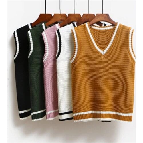 Sweater Vest Women Solid Loose Trendy Korean Style Sleeveless Knitted V-Neck All-match Female School Sweater Outwear