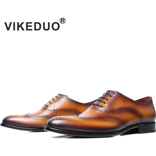 Vikeduo Hand Made Beijing Fashion Week Brown Whole Brogues Fashional Branded Leather Shoes Men Oxford