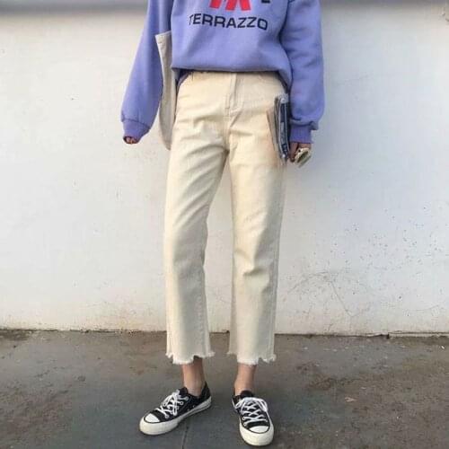 Women Autumn Solid Color Loose Denim Wide Leg Loose Elastic High Waist Tie Straight Casual Pants 2020