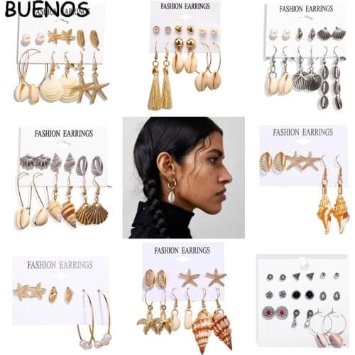 BUENOS 2019 New 6 Pair Bohemian Natural Shell Earrings Set Vintage Drop Earrings for Women Fashion Jewelry Gifts