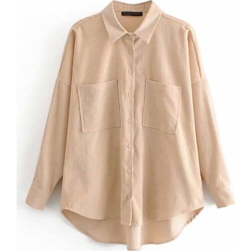 Ladies Vintage Oversize Corduroy Women Shirts Spring Autumn Women Blouse Korean Long Sleeve Shirt Women Tops and Blouses Female