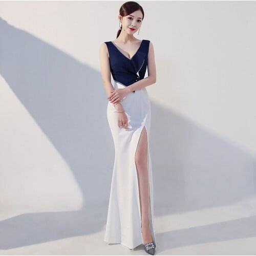 Evening Dress Sexy Deep V-Neck Mermaid Empire Sleeveless Simple Pleat Floor-length Plus size Women Formal Party Dresses C1313