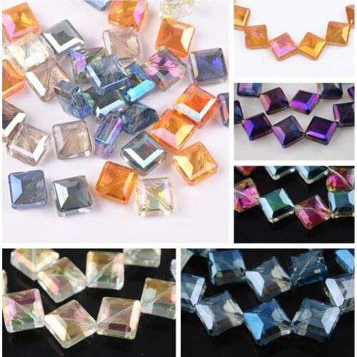 10pcs 13mm Square Faceted Diagonal Hole Crystal Glass Loose Spacer Beads Lot For DIY Jewelry Making