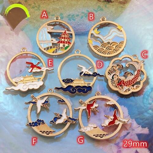 Chinese Lucky Charm Pendant 10pcs Colorful Enamel Red-crowned Crane Charms Chinese Fancy Carp Gold Pendant for diy