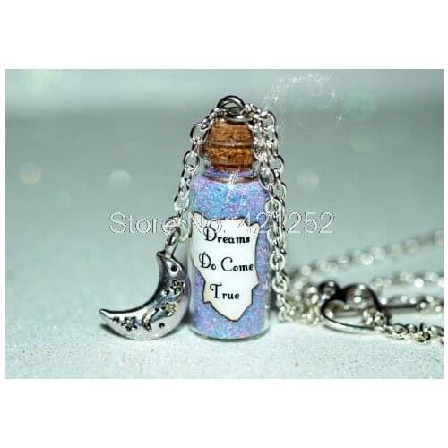 12pcs Dreams Do Come True glass Bottle Necklace with a Night Moon Charm inspired necklace