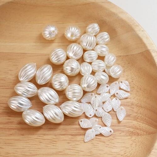 20pcs Cute Imitation Pearl Straight Hole Acrylic Leaf Beaded Material Earrings For Women Jewelry Bracelet Necklace Accessories