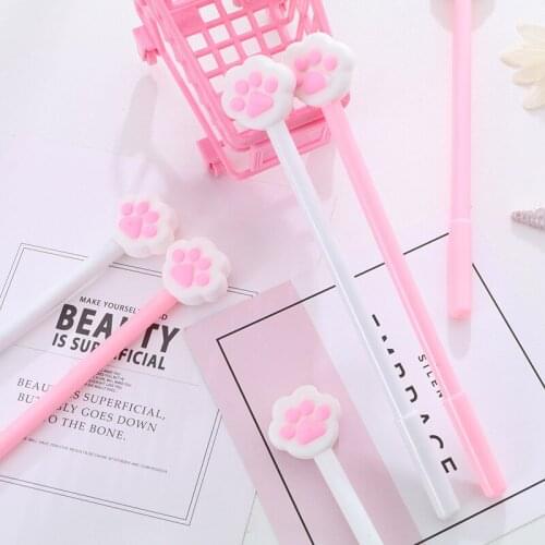 24 Pcs Korean Version Cute Girls Heart Neutral Pen Soft Sprout Cats Paw Chalk Neutral Signature Students Write Black Pen