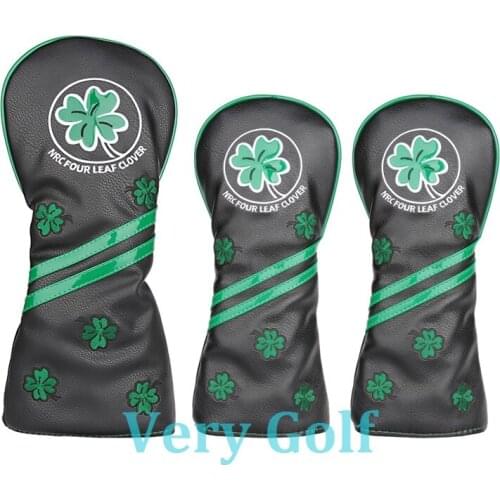 3pcs/set Four Leaf Clover Black Leather Golf Club Driver Fairway Wood Head Covers 1 3 5 Wood Covers