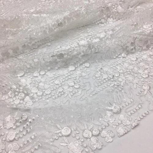 5yards/pc) high quality white African net lace beautiful embroidered French lace fabric with sequins for party dress FSS235