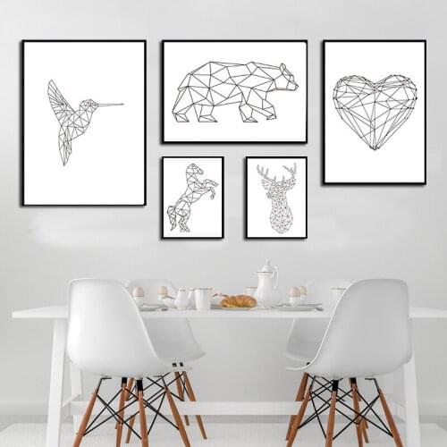 Black Abstract Line Animals Poster Prints Bird Heart Modern Canvas Painting On The Wall For Living Room Home Decoration Pictures