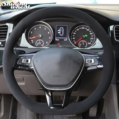 BANNIS Black Suede Black Thread Steering Wheel Cover for Volkswagen VW Passat B8 Golf 7 Mk7 New Polo Jetta