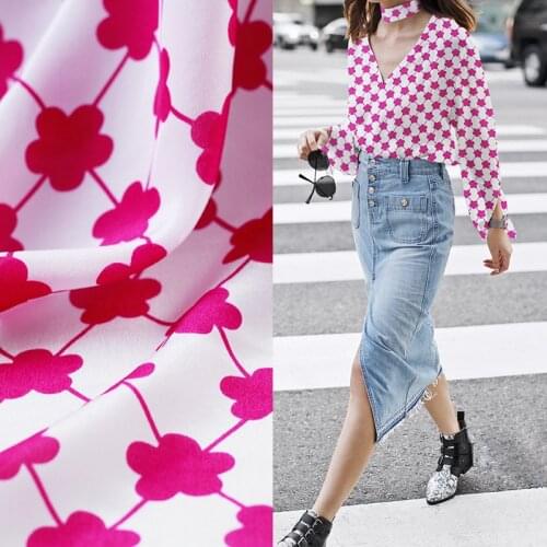 White waxberry small red flower silk double crepe fabric silk dress shirt silky breathable clothing fabric free shipping