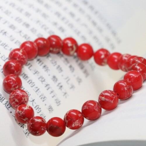 Factory outlet new red natural imperial stone beads 8mm round diy women bracelet elegant jewels 7.5inch B2001
